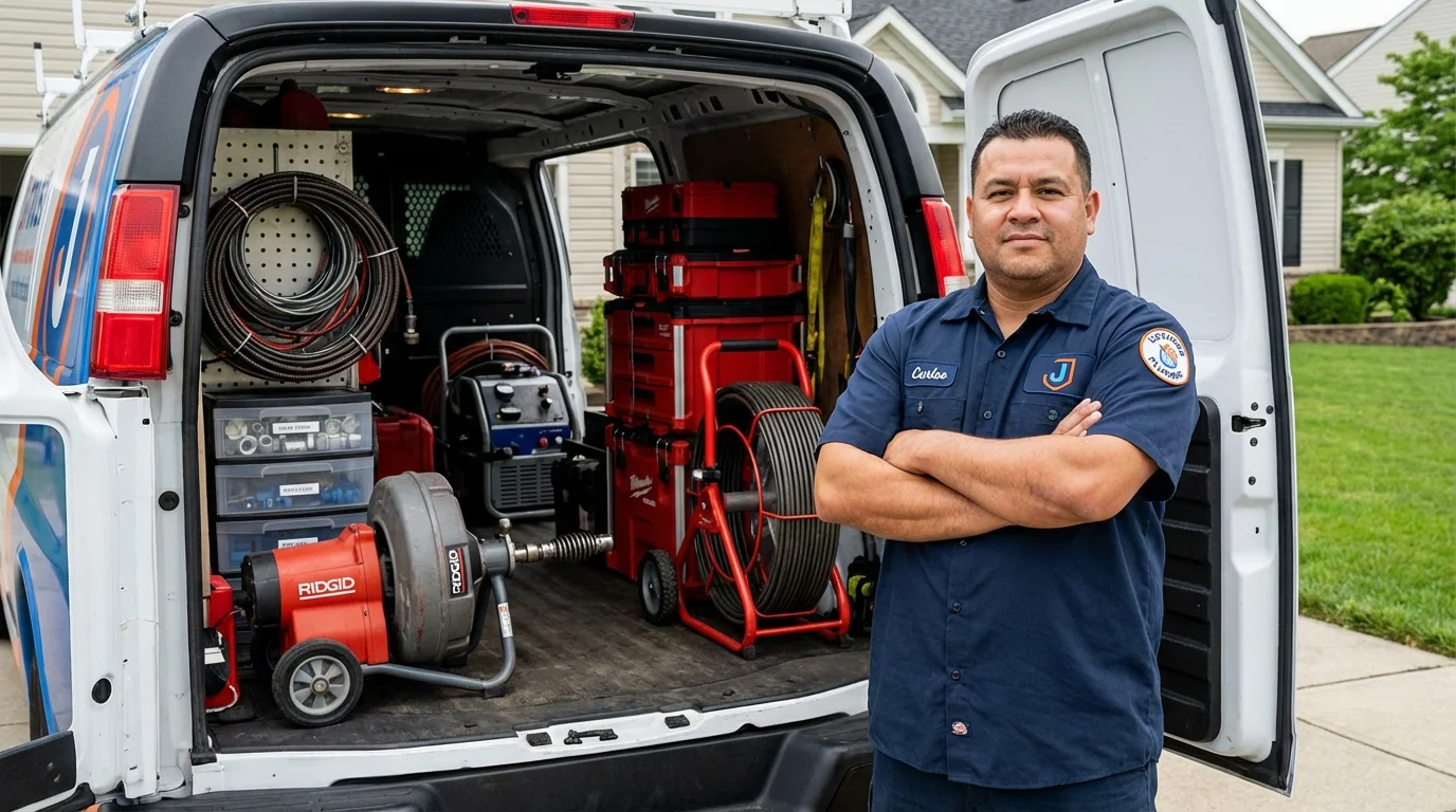 Professional drain cleaning equipment and Johns Plumbing LLC plumber in Roosevelt