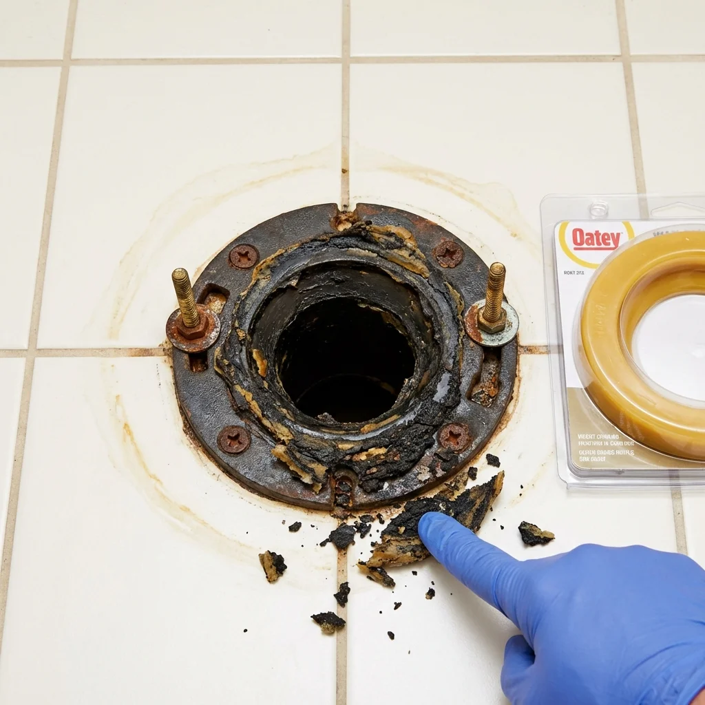 Failed wax ring showing water seepage at the base of a toilet in a Roosevelt, NY home