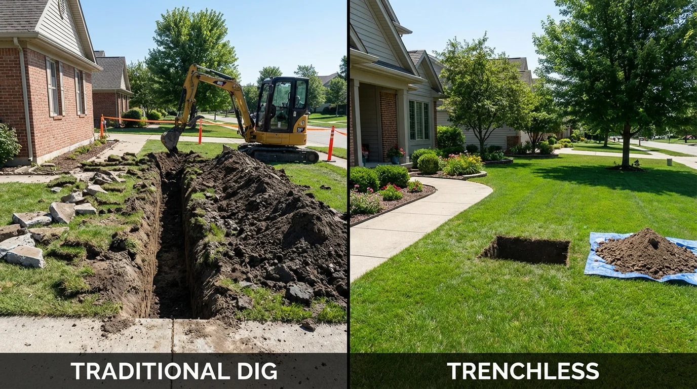 Trenchless sewer repair with minimal yard damage versus traditional excavation in Roosevelt, NY